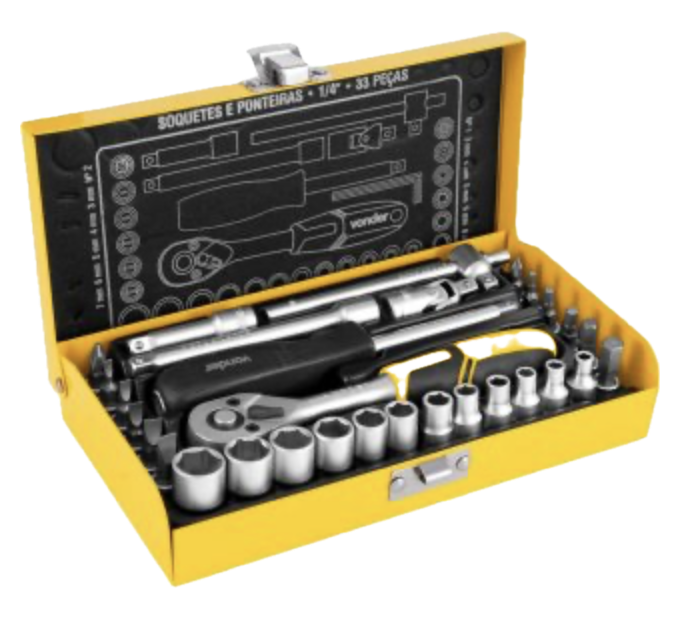 Jogo de Soquete Sext enc. 1/4" 33pçs (4 a 13mm) VONDER